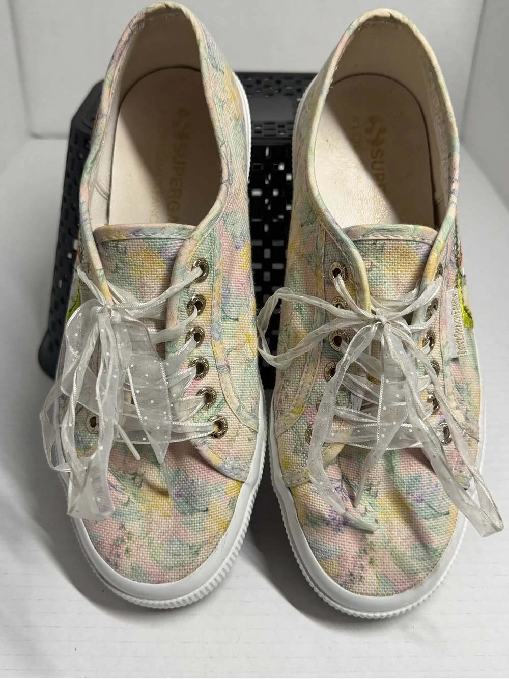 Love Shack Fancy Palm-Print Canvas Sneakers - Pastel Pink/Yellow W8.5